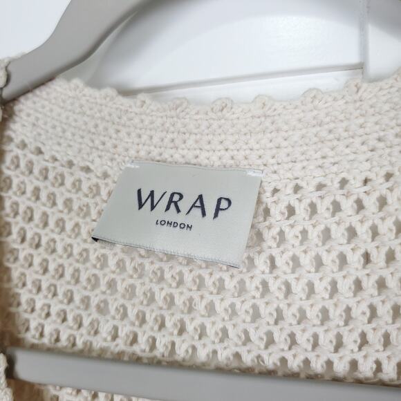 WRAP London Cream V-Neck Open Knit Short Sleeve Sweater Top Basic Cotton US 14 - Picture 4 of 11